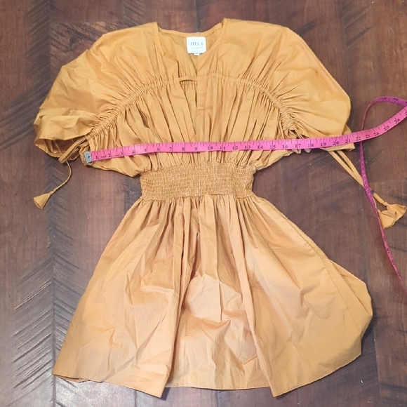 Misa Los Angeles Golden Ruched Short Sleeve Mini Dress, US XS - Picture 5 of 6